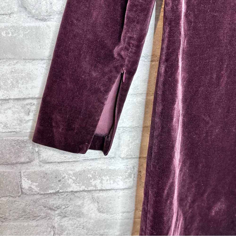 Theory Velvet Shift Dress Size 6 Wynter Purple Wine Plum Stretch Cotton - Picture 7 of 10
